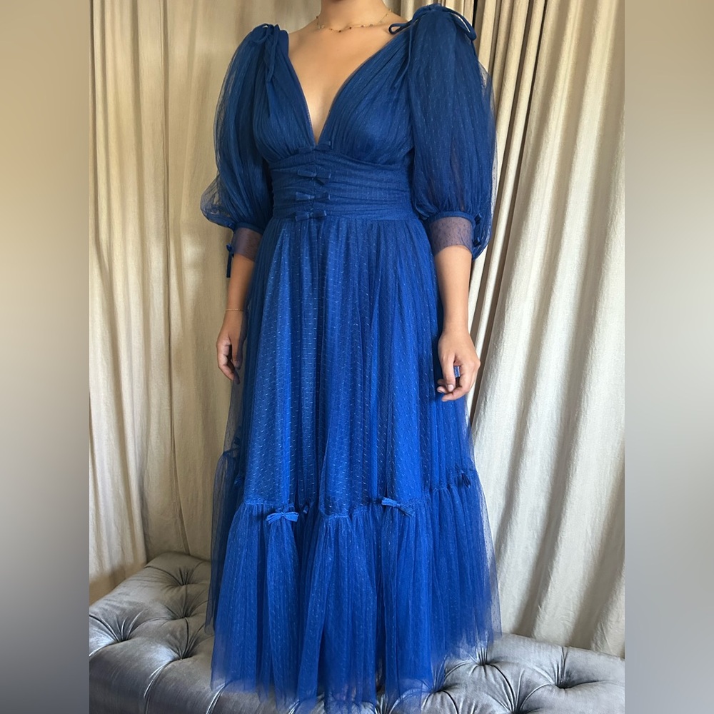 Teuta Matoshi Cobalt Blue Dress with detachable sleeves